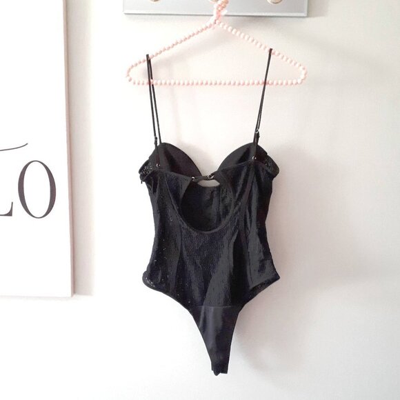 NWOT Zara black matching lace-like accented corsetry-inspired bodysuit, S - Picture 14 of 16